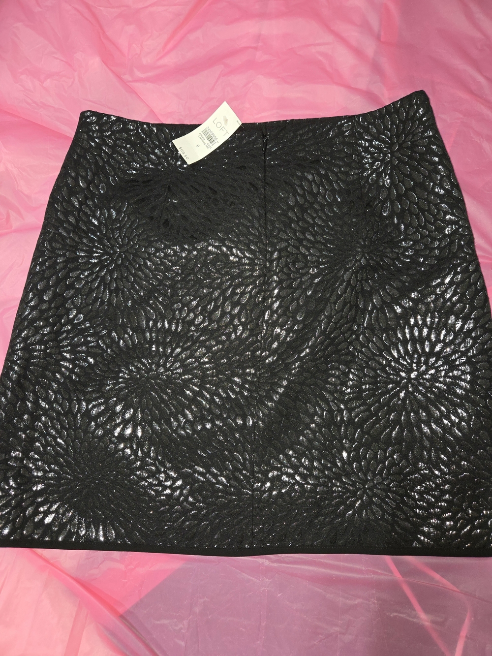 LOFT Black/silver Embossed Faux Wrap Mini Skirt